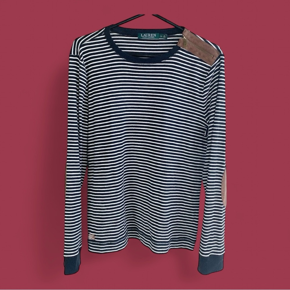 Ralph Lauren XL Black Stripe Elbow Patch Tee
